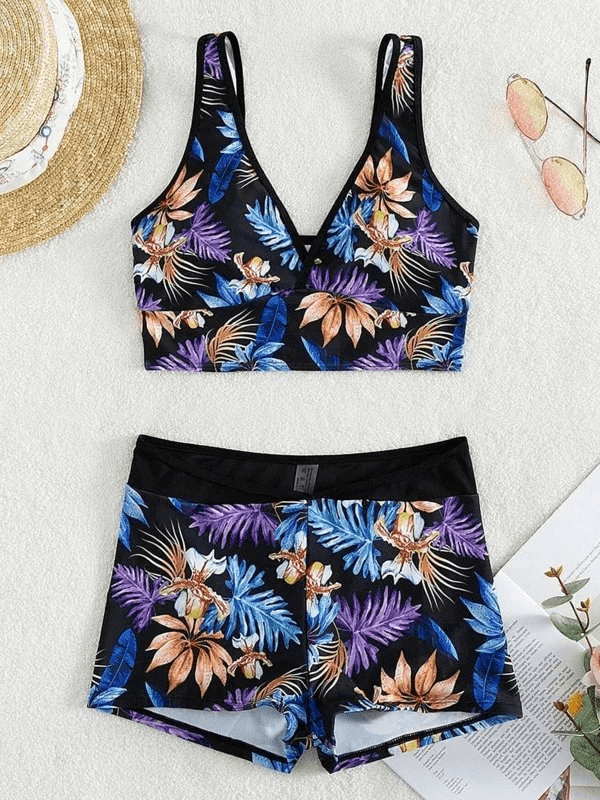 Beach Women's Two-piece Swimsuit with Floral Print - SF1876