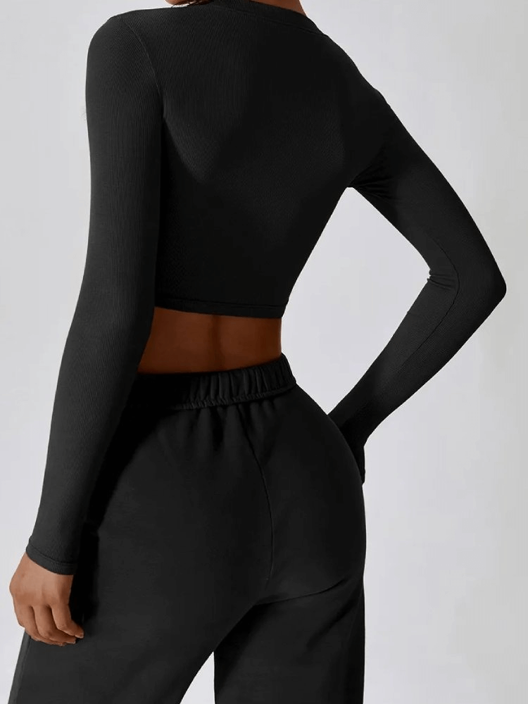 Cropped Solid Color Women's Long Sleeves Top - SF1791