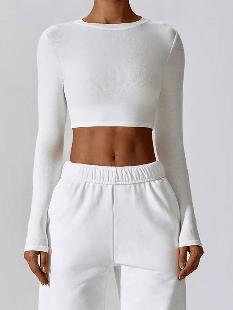 Cropped Solid Color Women's Long Sleeves Top - SF1791