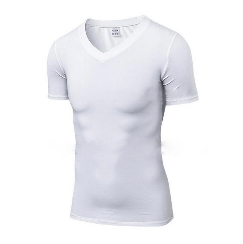 Fashion Elastic V-Neck Short Sleeve Men's T-Shirt - SF1374