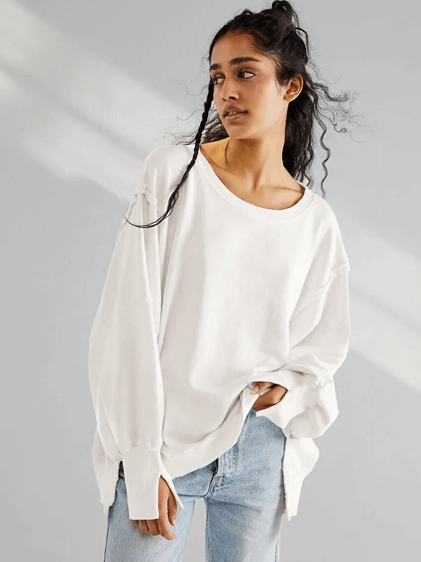 Fashion Solid Color Drop Shoulder Loose Sweatshirt for Women - SF1582