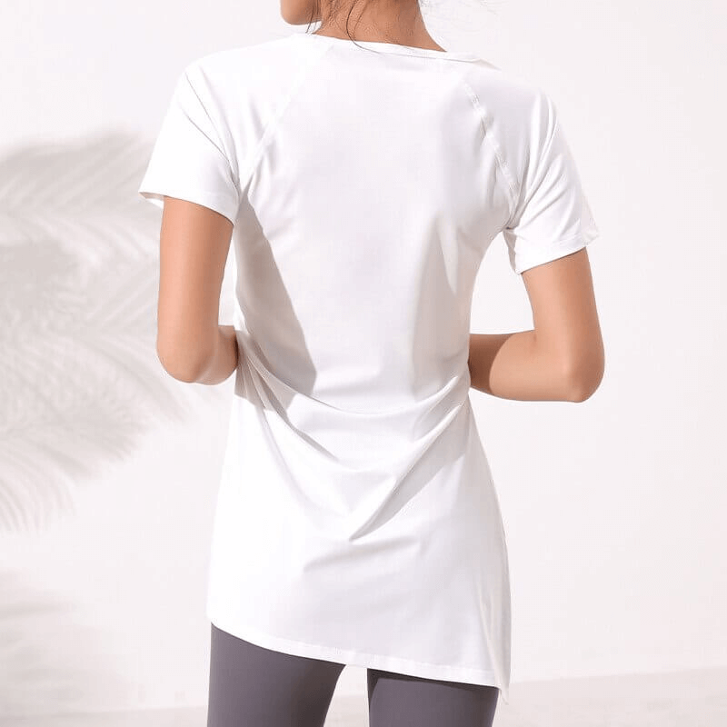 Fitness Solid Ladies Long T-Shirt with Drawstring on Side - SF1281