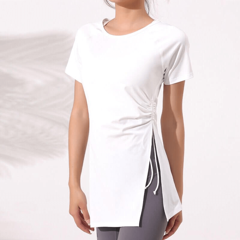Fitness Solid Ladies Long T-Shirt with Drawstring on Side - SF1281