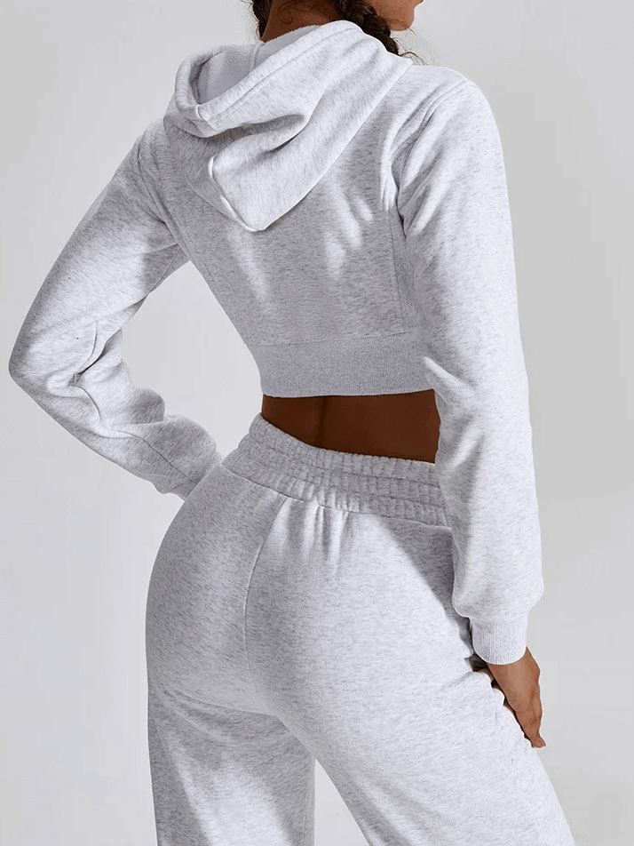 Fitness Sports Zipper Thick Warm Short Hoodie for Women - SF1789