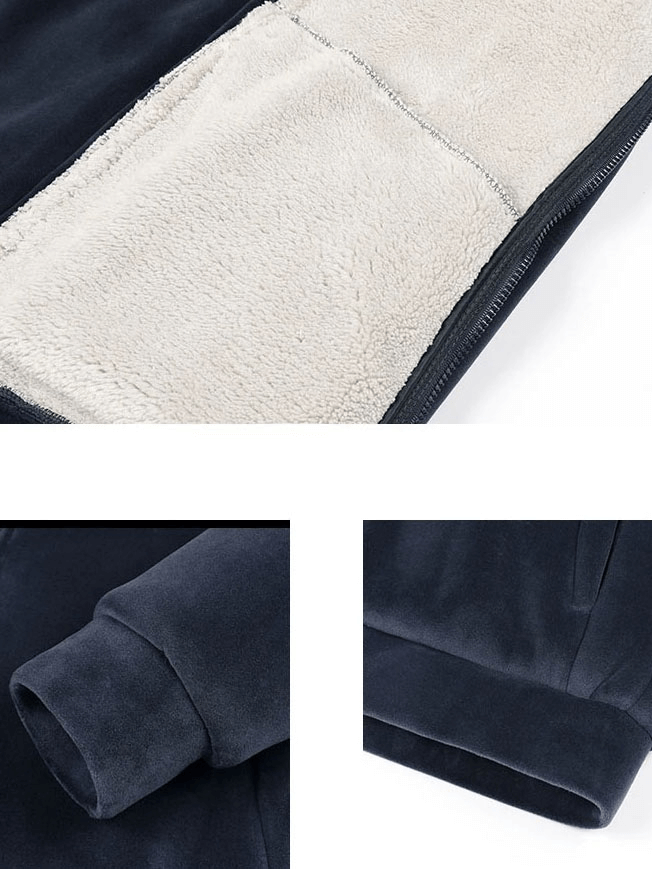 Fleece-Lined Solid Color Casual Zip Jacket For Men - SF2003