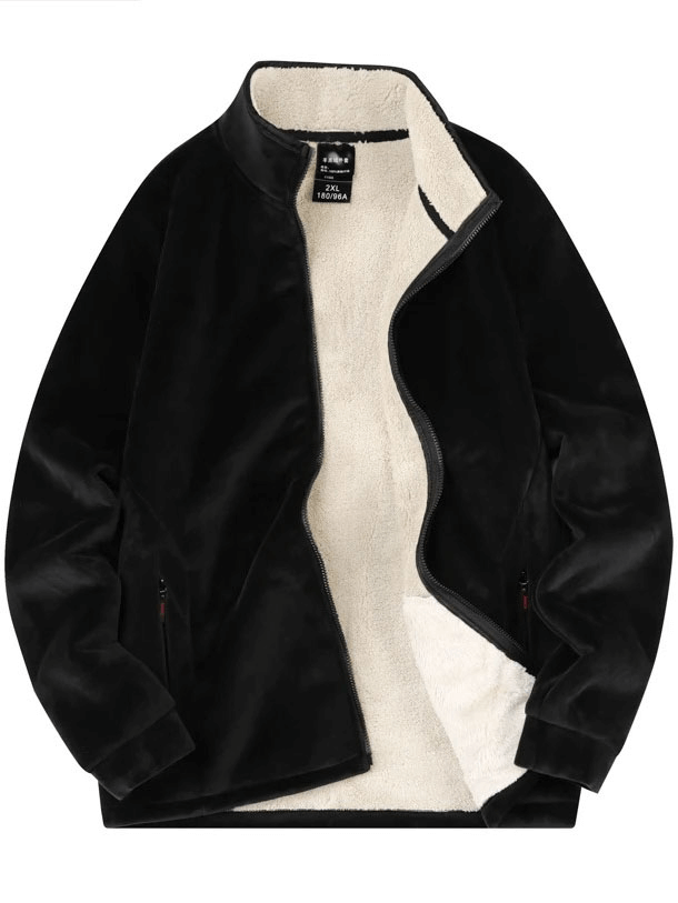 Fleece-Lined Solid Color Casual Zip Jacket For Men - SF2003