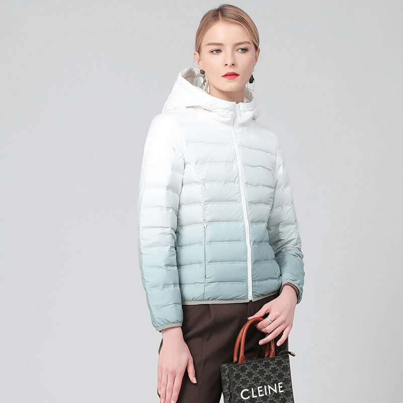 Gradient Stylish Sports Women's Down Jacket with Hood - SF1493