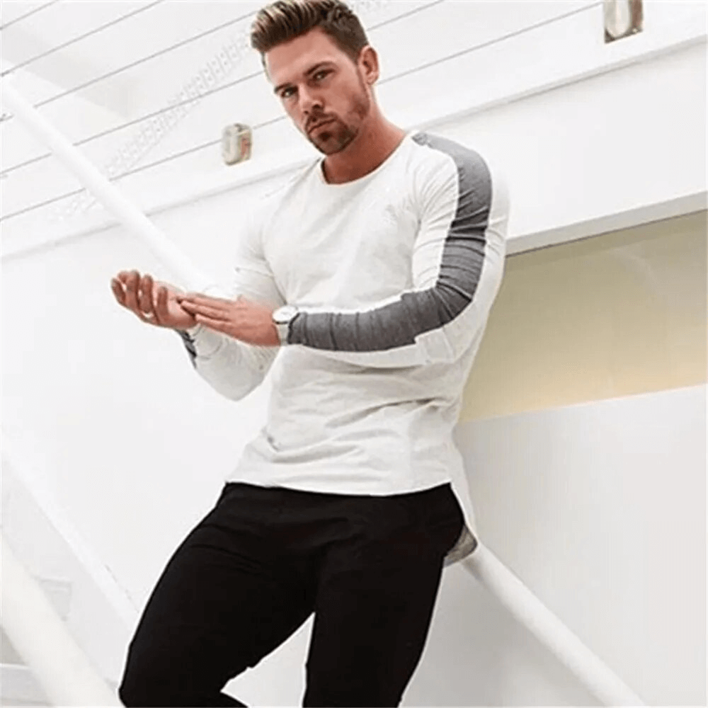 Male Gym Workout O-Neck Long Sleeves Skinny Top - SF1590