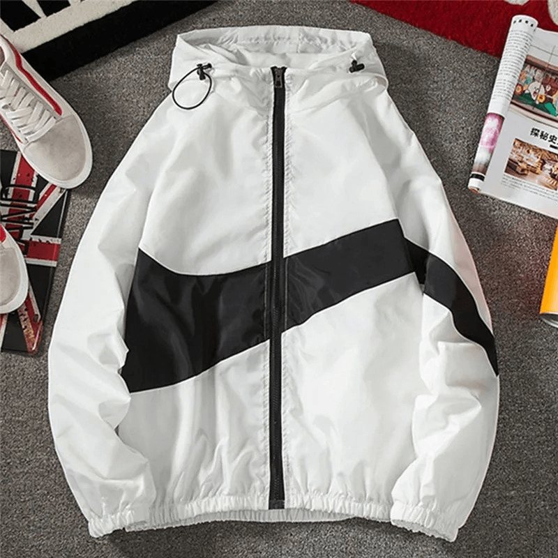 Male Long Sleeves Patchwork Zipper Hooded Thin Jacket - SF1894