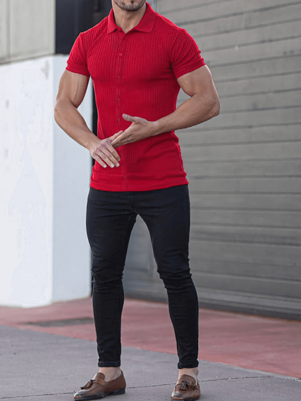 Male Solid Color Sports Short Sleeves T-shirt with Buttons - SF1413