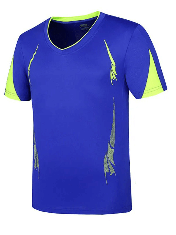 Men's Breathable V-Neck Sport Tee with Neon Accents - SF1945