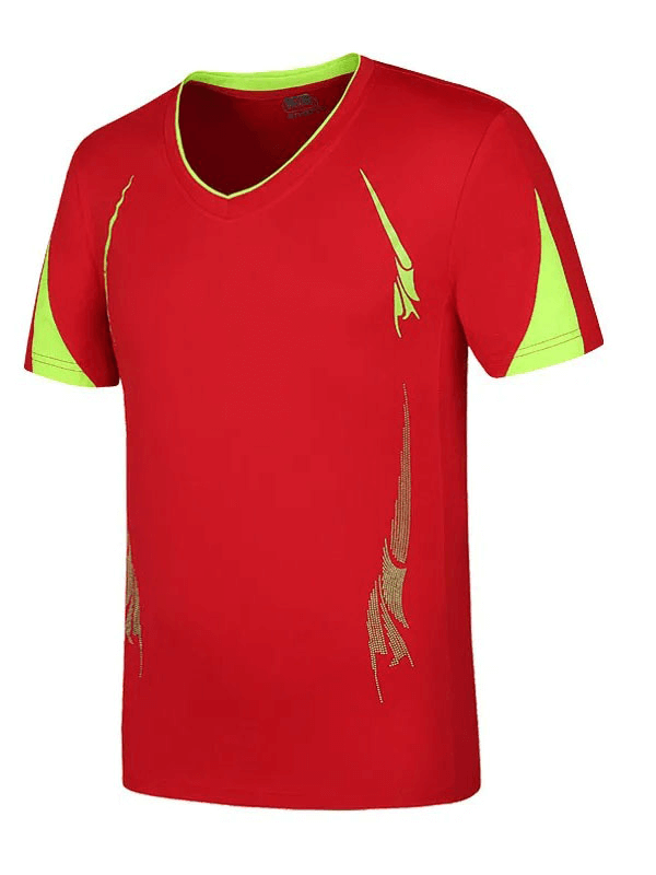 Men's Breathable V-Neck Sport Tee with Neon Accents - SF1945