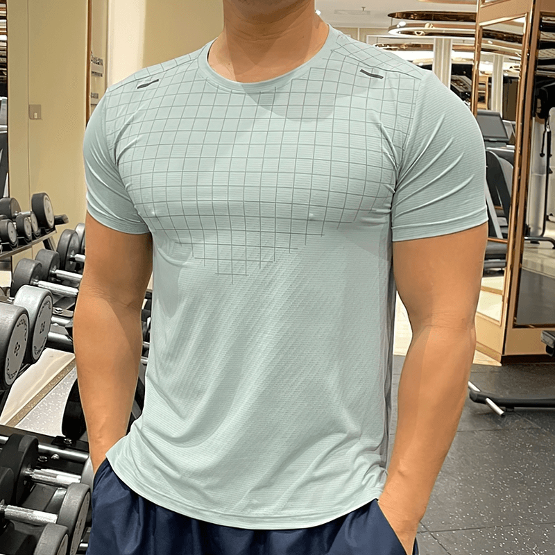Men's Grid-Print Quick-Dry Gym Tee - Fit Clothing - SF2002