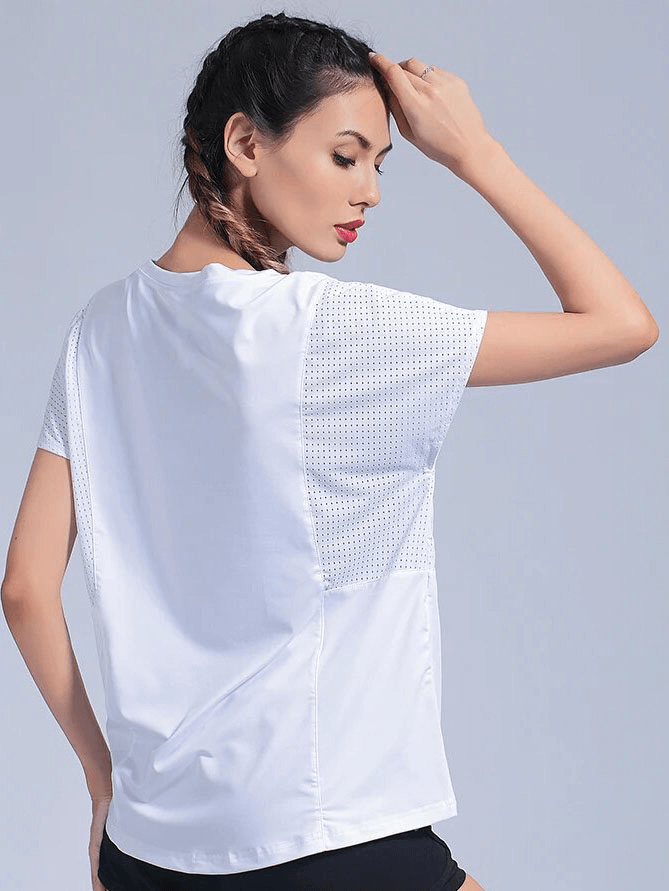 Quick Dry Solid Color Mesh Soft Loose T-shirt for Women - SF1767