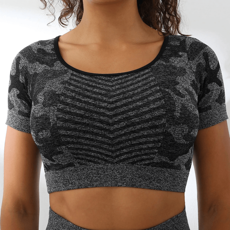 Short-Sleeves Camouflage Fitness Sports Bra With Backless - SF1805