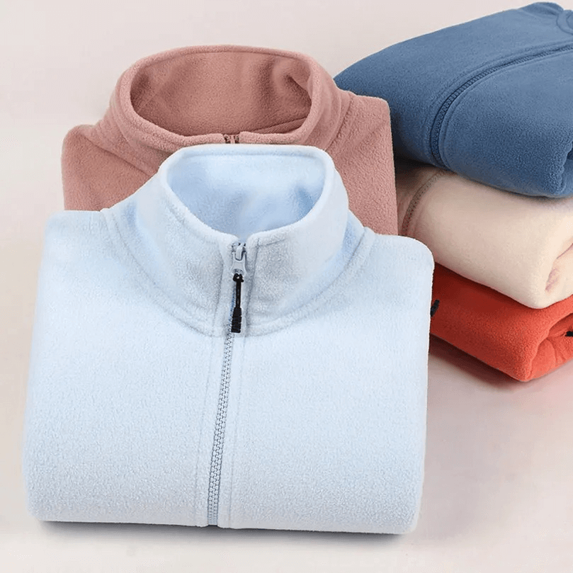 Soft Solid Color Zippered Fleece Jacket for Casual Wear - SF1971