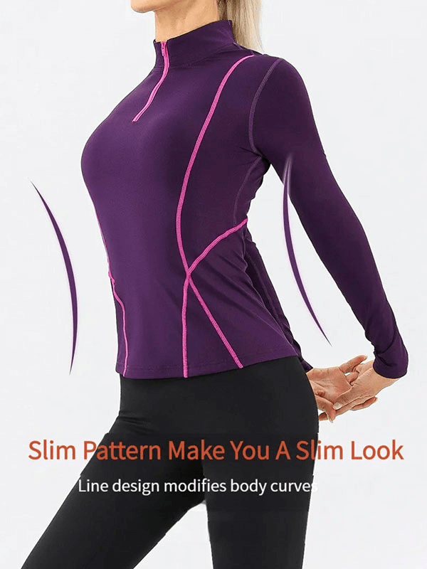Sports Female Long Sleeves Top with Zippered Neck - SF1881