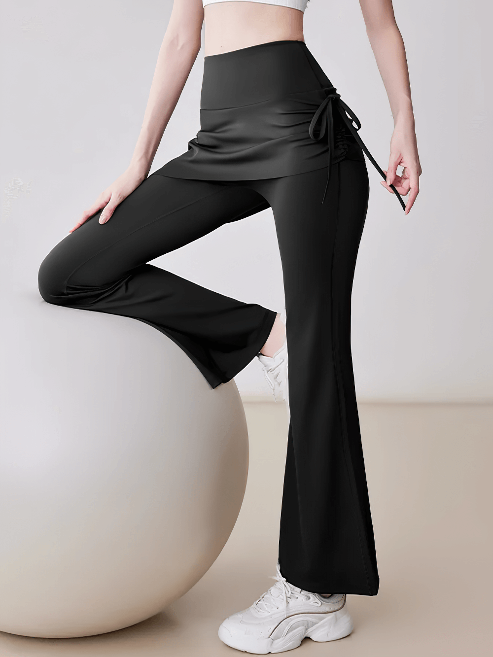 パンツ FLAREUP Handmade Twisted Skirt Pants Stylish High Waist Overlay Skirt Flared Yoga Pants - SF4414