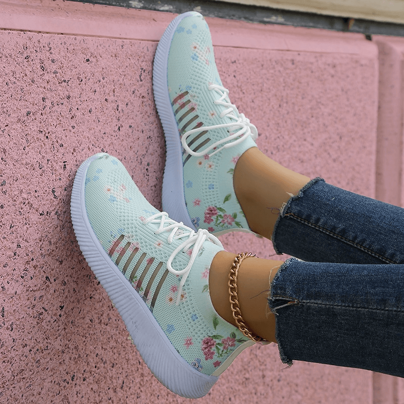 Stylish Mesh Elastic Women's Sneakers with Floral Print - SF1425