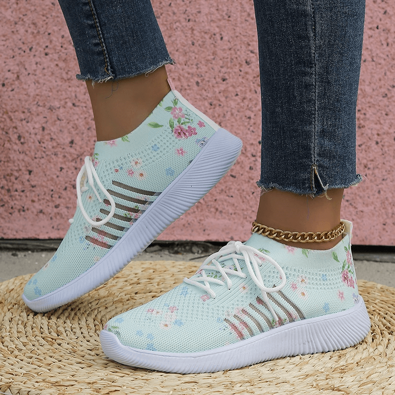 Stylish Mesh Elastic Women's Sneakers with Floral Print - SF1425