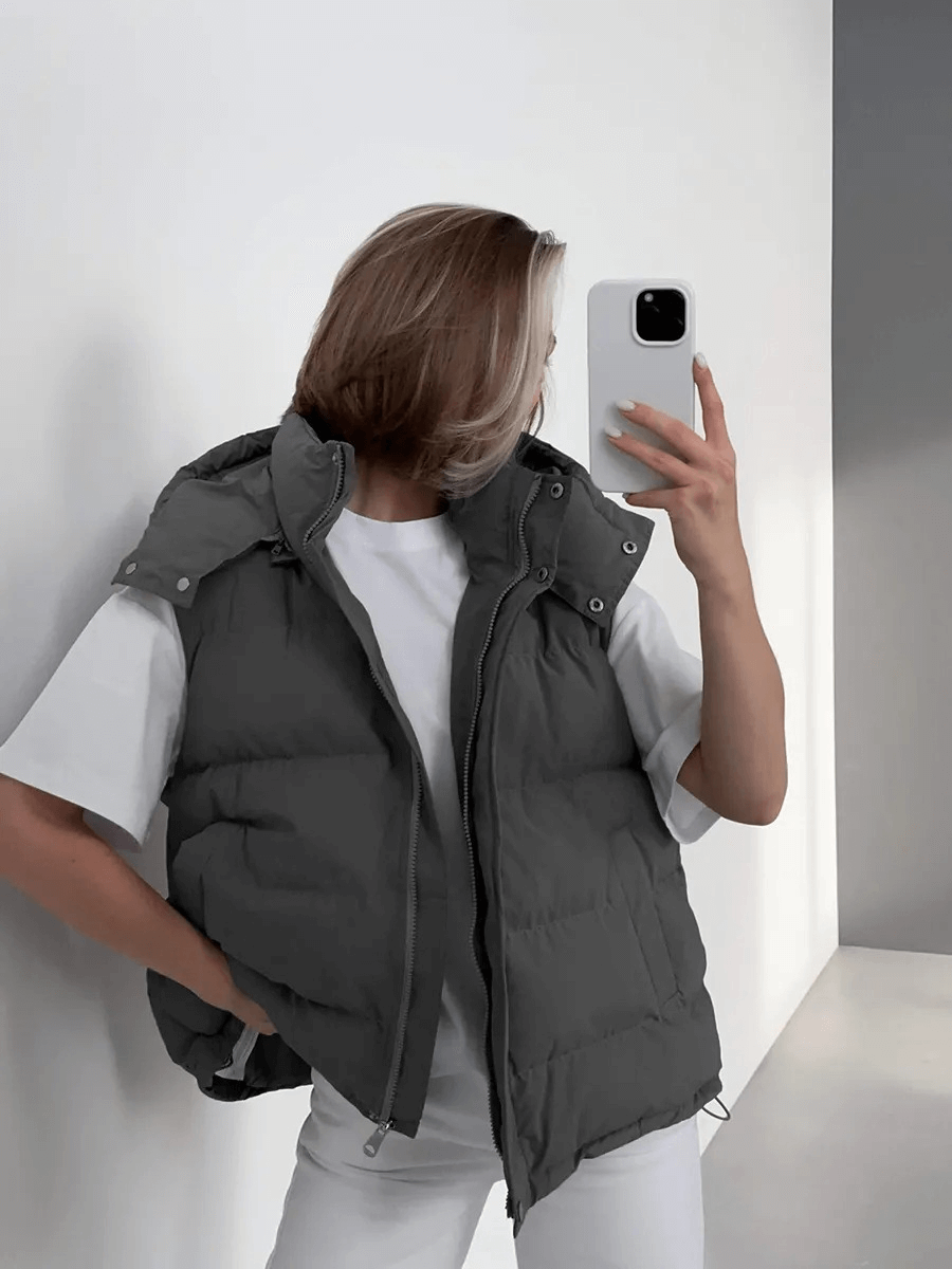 Stylish Quilted Women's Down Vest with Hood - SF1822