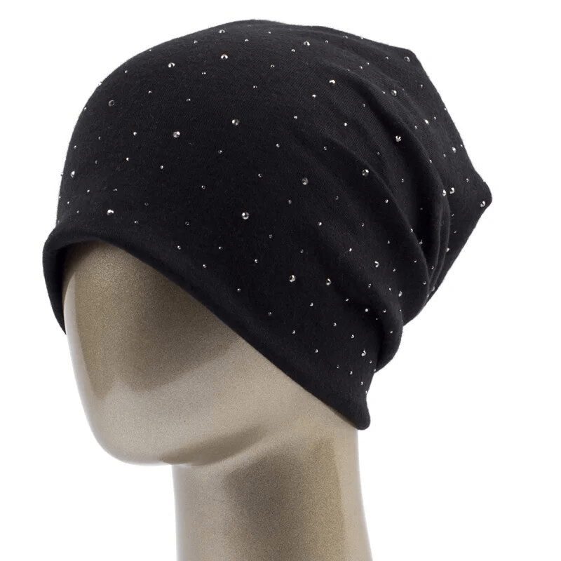 Stylish Solid Color Women's Beanie with Rhinestones - SF1689