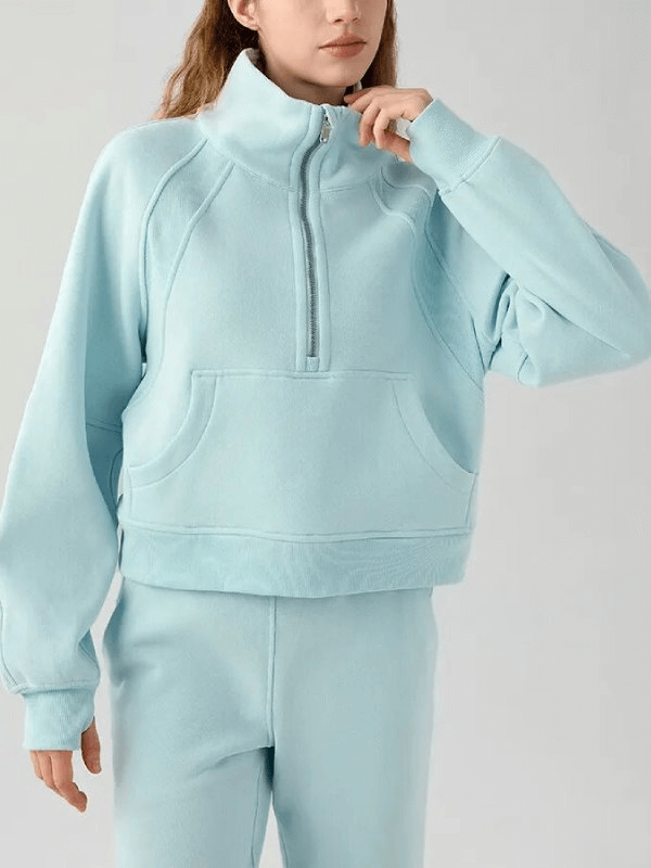 Stylish Sporty Women's Hoodie with Stand-up Collar on Zipper - SF1574