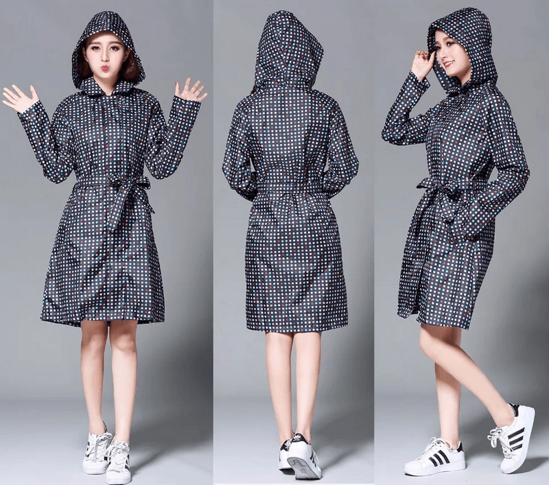 Stylish Women's Raincoat in Colored Dots with Hood - SF1983