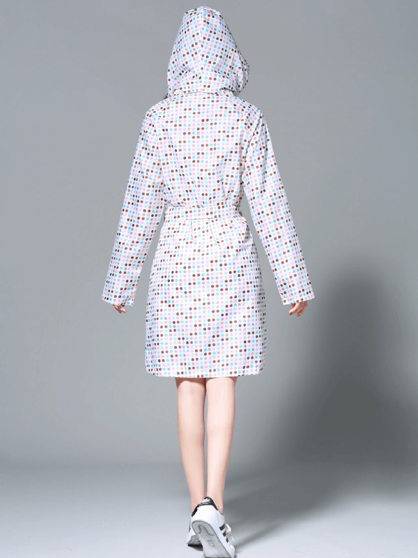 Stylish Women's Raincoat in Colored Dots with Hood - SF1983