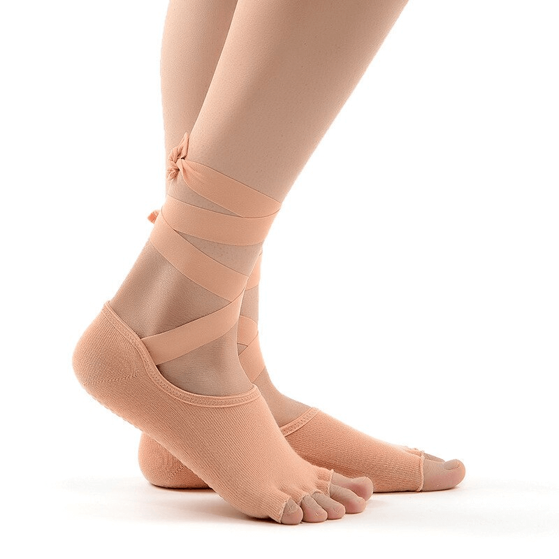 Women's Elastic Non-Slip Training Socks with Open Toes and Ties - SF1533