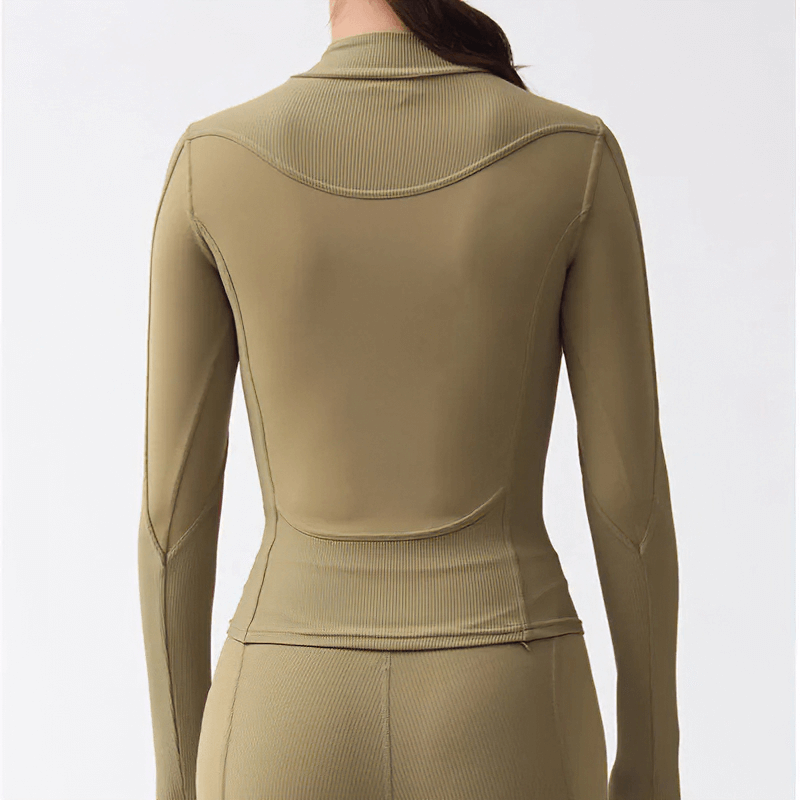 Women's Long-Sleeved Solid Top with Half Zipper on Front - SF1790