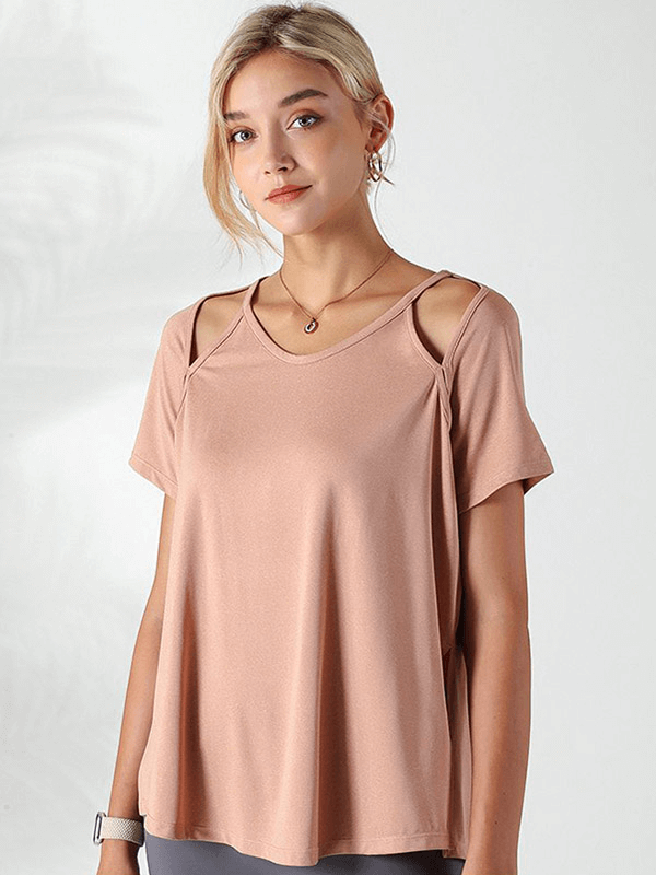 Women's Loose Hollow Out Shoulders T-Shirt for Running - SF1289