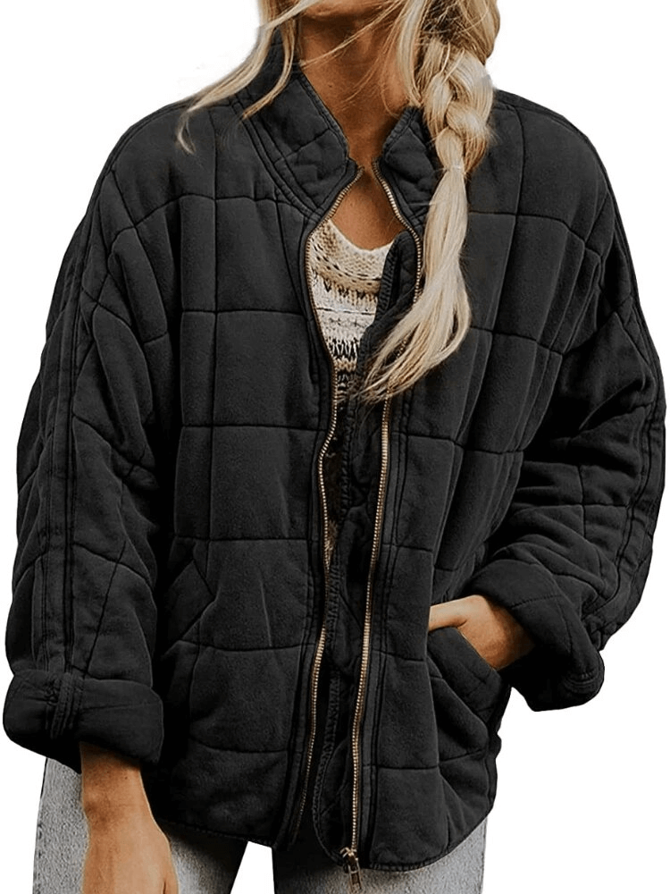 Women's Loose Warm Stand Collar Jacket with Zipper - SF1618