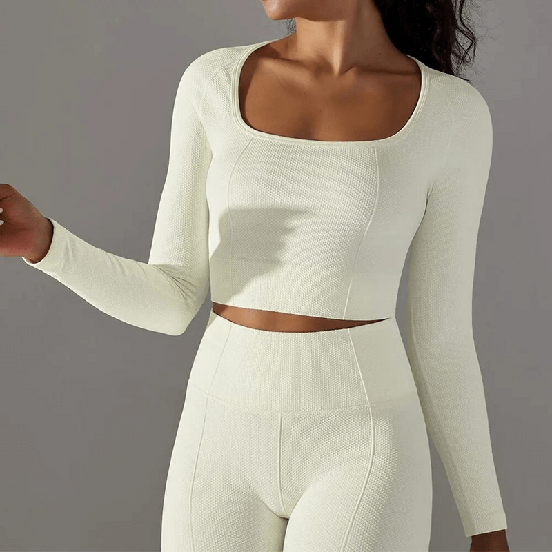 Women's Seamless Bodycon Crop Top with Long Sleeves - SF1686