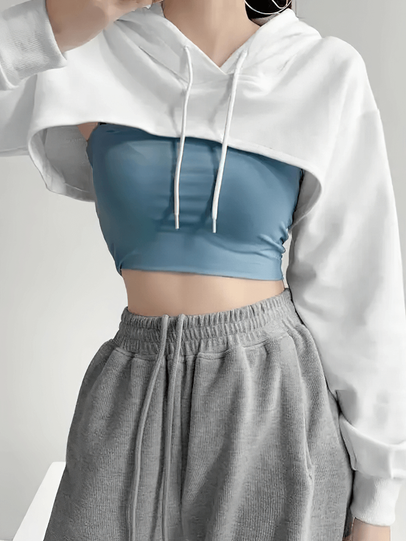 Women's Solid Color Long Sleeves Loose Short Hoodie - SF1489