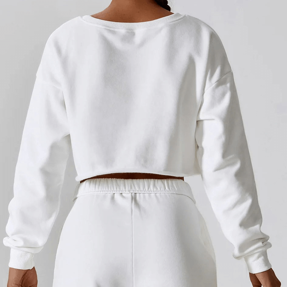 Women's Warm Long Sleeves Loose Cotton Short Sweatshirt - SF1799