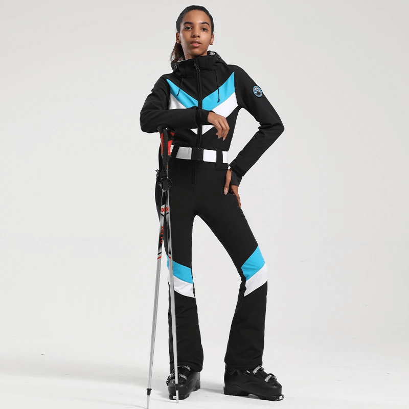 Women's Zipper Waterproof Snowboard Jumpsuit With Buckle Belt - SF1781