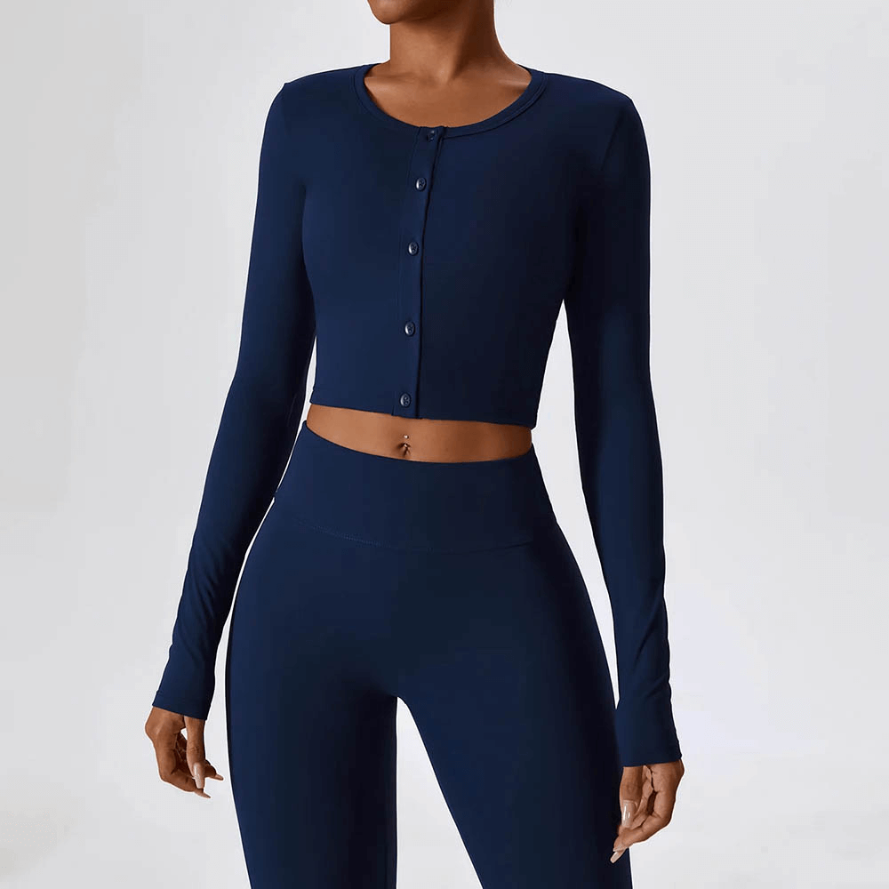 Workout Long Sleeves Crop Top with Buttons - SF1840