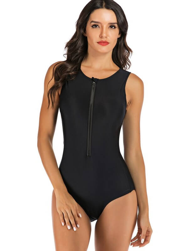 Athletic Female Sleeveless One-piece Swimsuit with Zip Front - SF0675