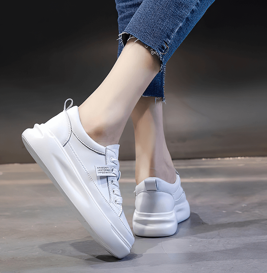Casual Breathable Lace-Up Sports Leather Platform Sneakers - SF0371