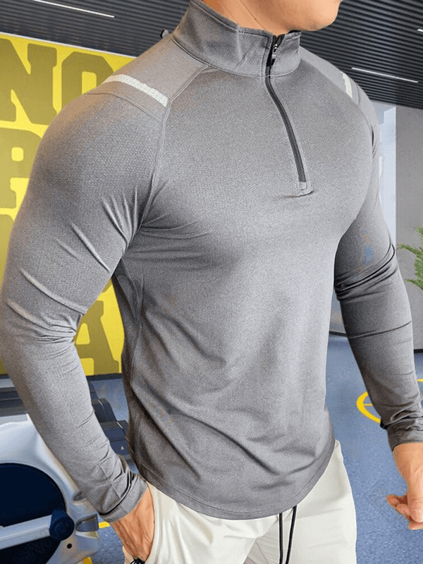 Elastic Stylish Sports Men's Tops with Long Sleeves with Zipper - SF1187