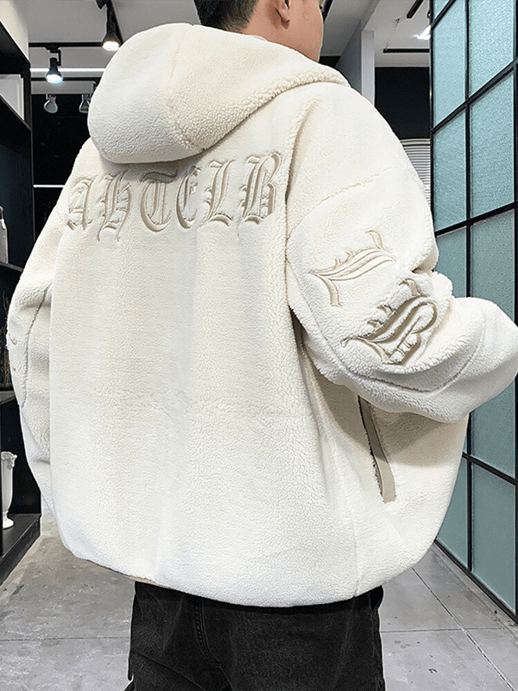 Fashion Letter Embroidery Hooded Fleece Jacket / Oversized Clothes - SF0867