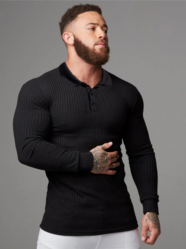 Fashion Men's Long Sleeves Slim Fit Strips Knitted Top - SF0729