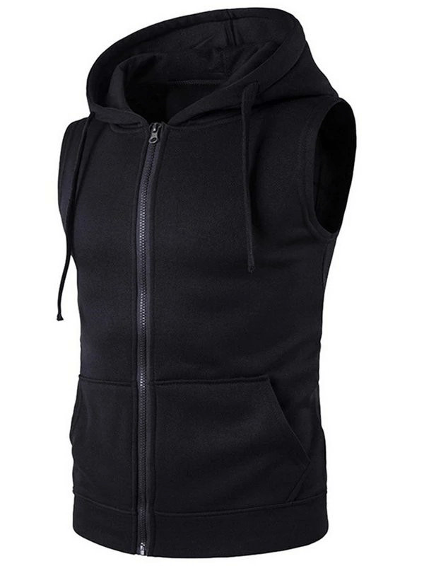 Fashionable Solid Color Men's Vests With Zipper and Hood - SF0549