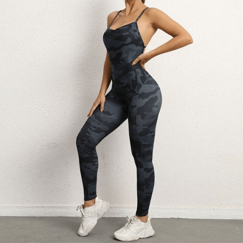 Female V-neck Seamless Yoga Jumpsuit / Sexy Women's Open Back Jumpsuit - SF0066