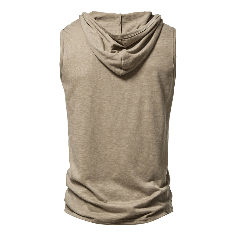 Fitness Workout Thin Sleeveless Hoodie With Buttons / Male Sportswear - SF1174