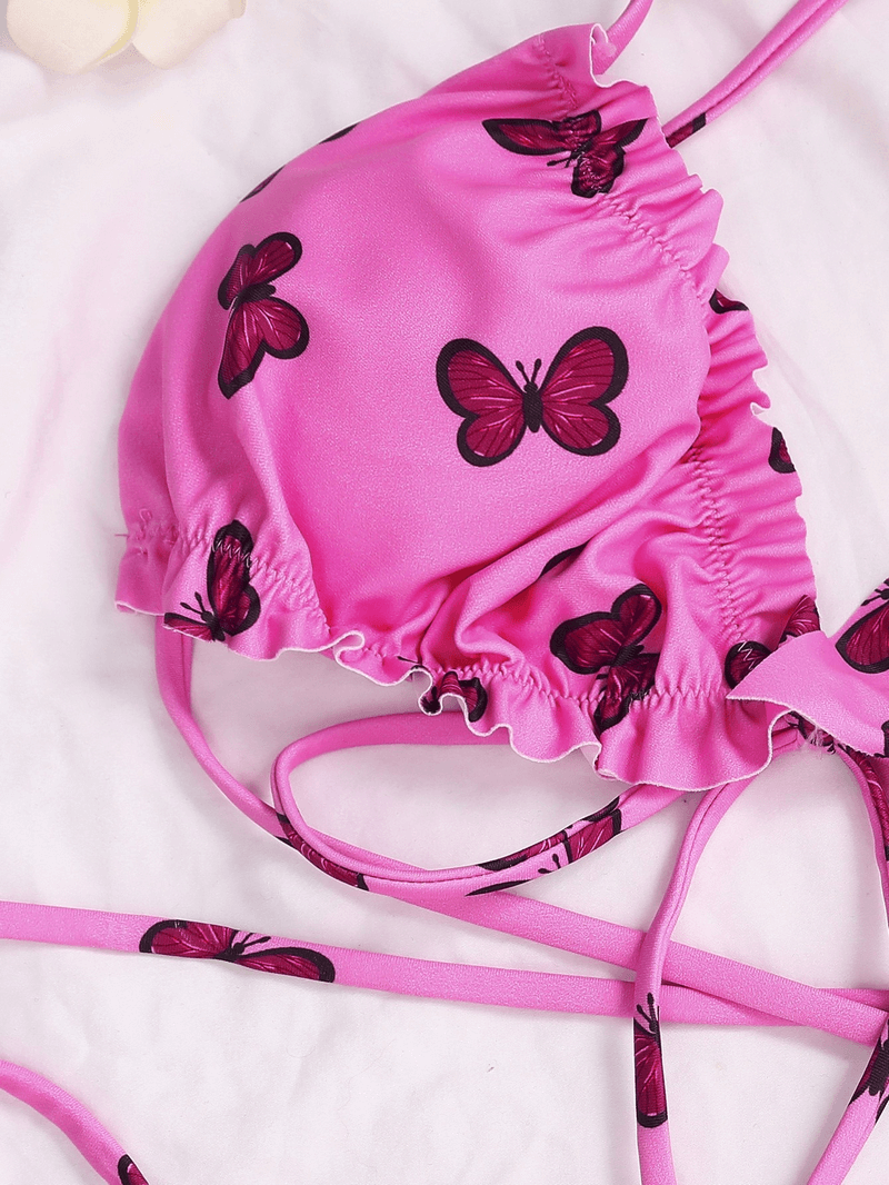 Ladies Sexy Butterfly Print Micro Bikini with Drawstrings - SF1030