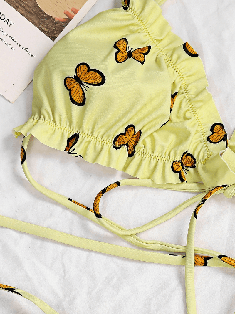 Ladies Sexy Butterfly Print Micro Bikini with Drawstrings - SF1030