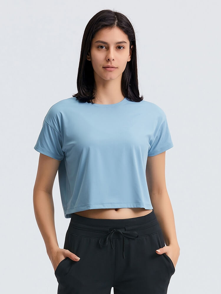 Loose Fit Workout Solid Crop T-shirt for Women - SF1155