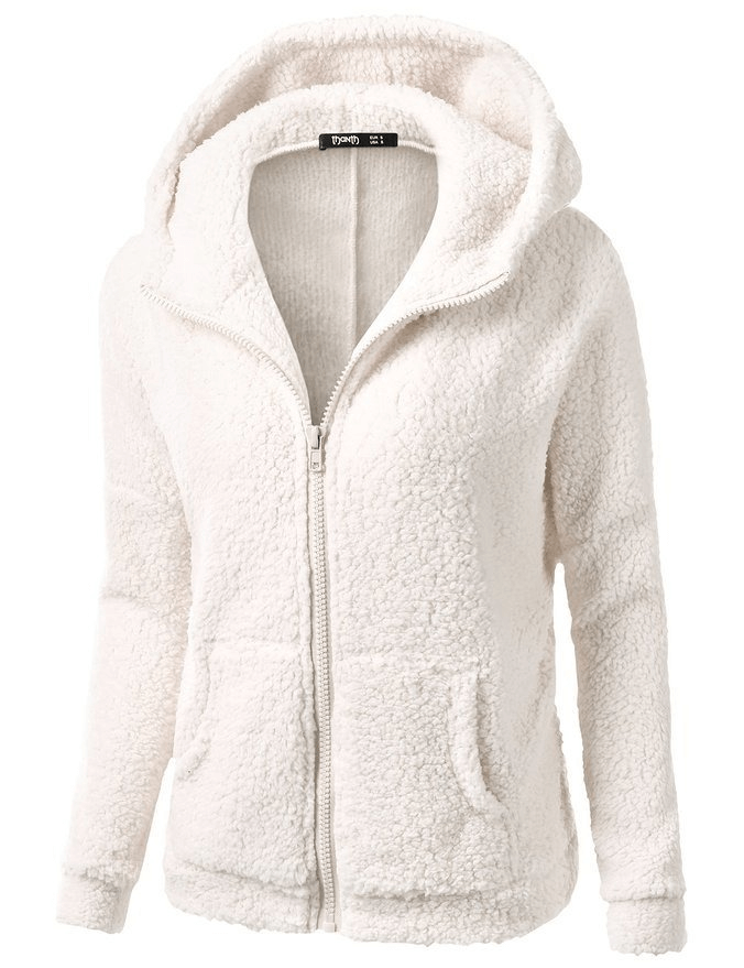 Plain Women's Fleece with Hood on Zipper - SF0141